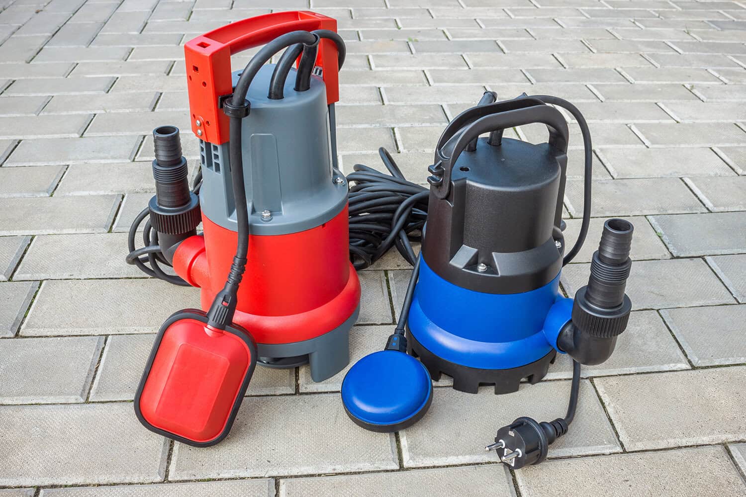 Two portable submersible water pumps for residential or commercial use.