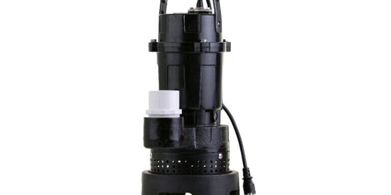 Brand new sump pump installed in a basement sump pit for ground water drainage
